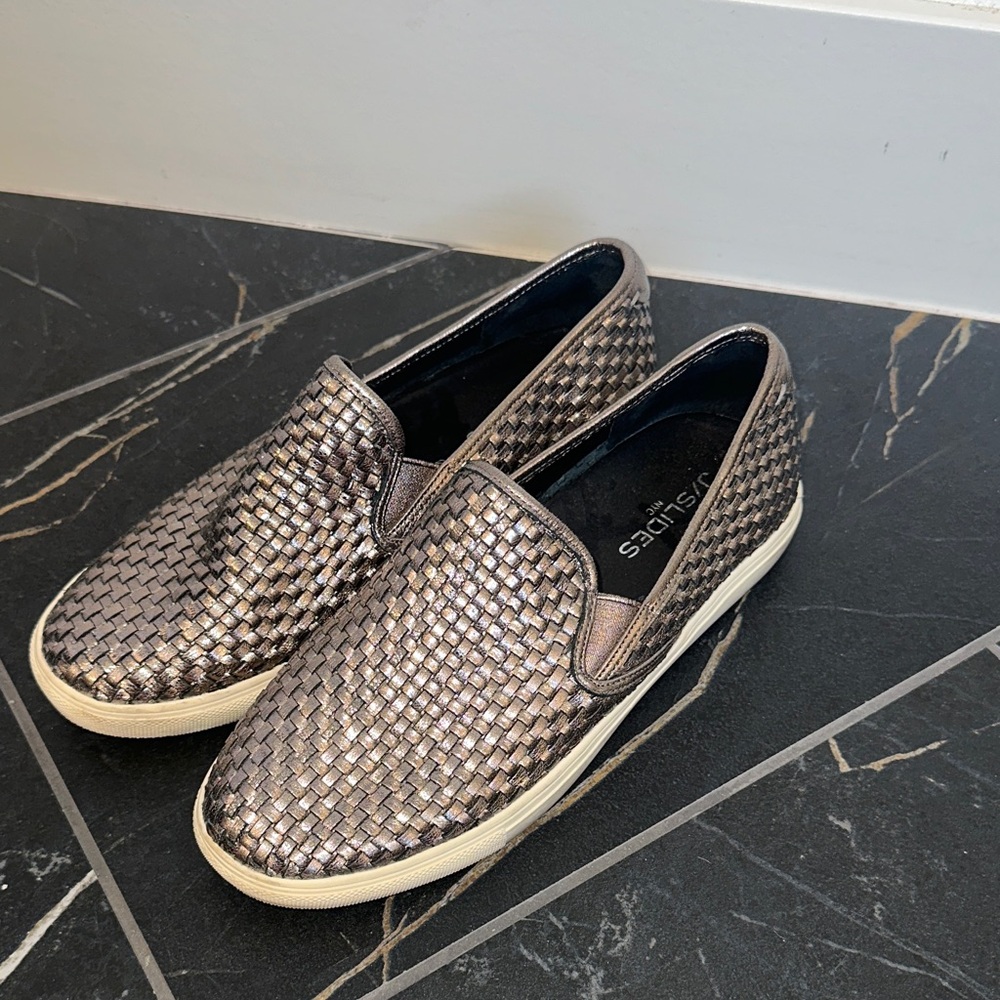 J/SLIDES Metallic Woven Slip-On Loafers